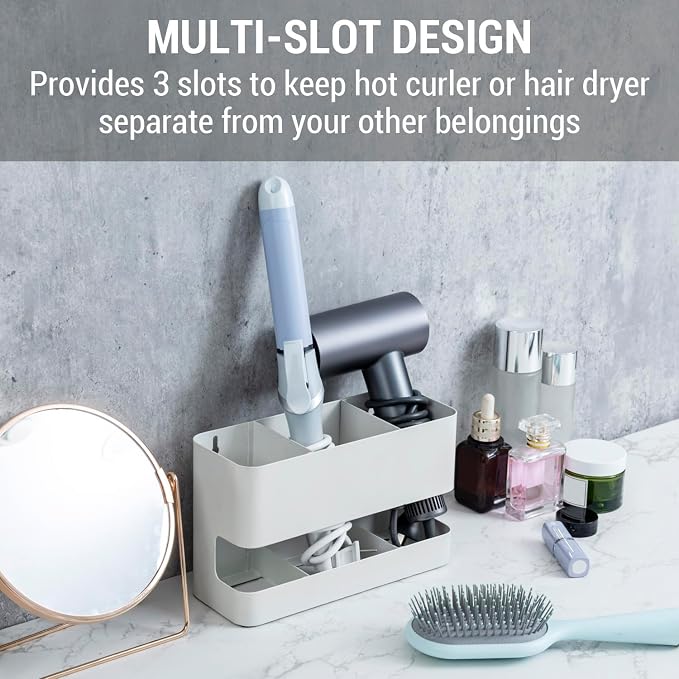 MyGift Modern Wall Mounted White Metal Hair Styling Tools and Accessories Heat - Image 3