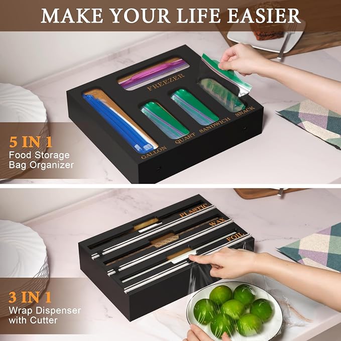 9 IN 1 Bamboo Foil and Plastic Wrap Organizer - Image 4
