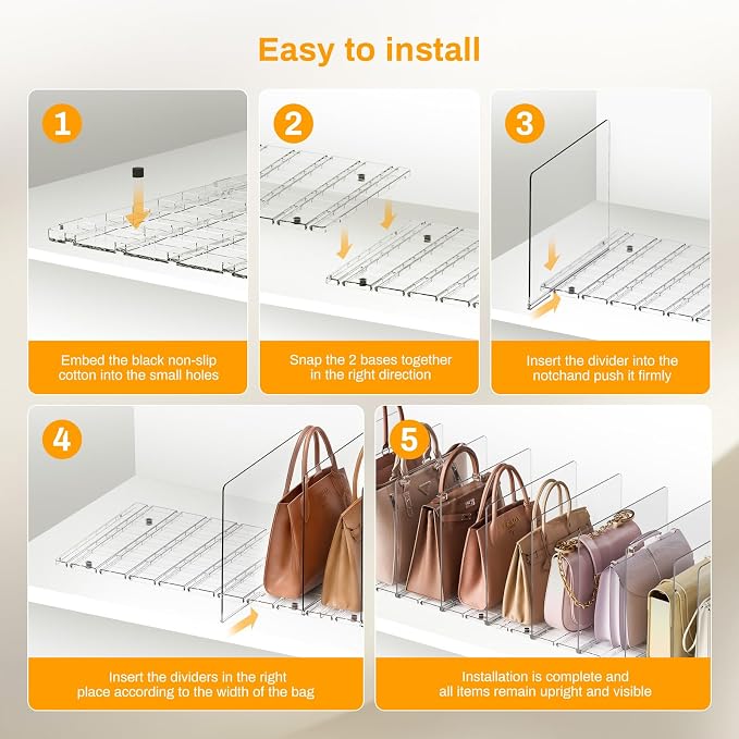 Purse Organizer for Closet Organizers and Storage, Adjustable Clear Shelf - Image 6