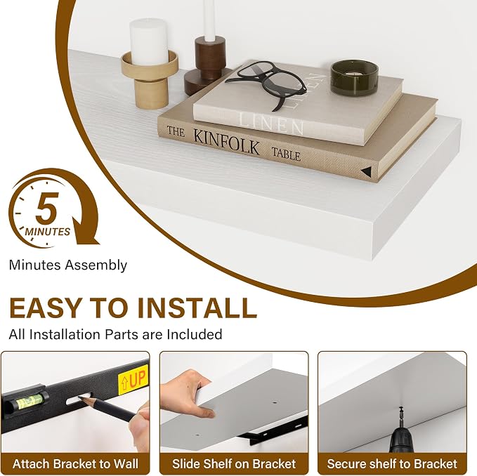 White Floating Shelves for Wall, 27.5 Inch Bathroom Shelves Set of 2, Rustic - Image 7