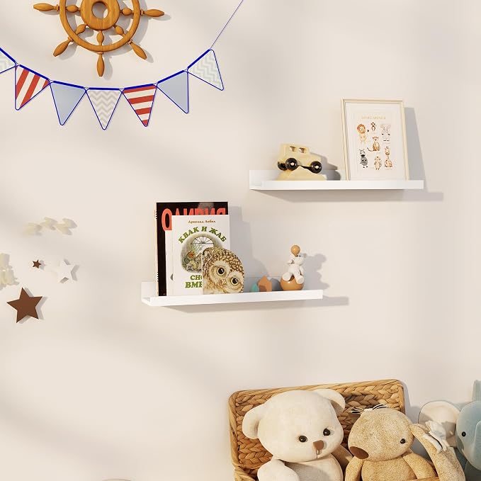 Axeman White Floating Shelves for Wall | Picture Ledge Shelf Set of 2 | Rustic - Image 2