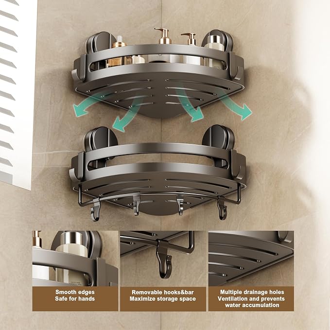 VOLPONE Shower Caddy Suction Cup, 2 Pack Corner Shower Shelves No Drilling - Image 4