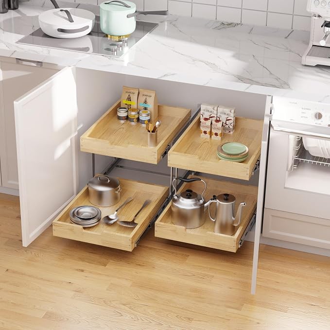 Wood Pull Out Cabinet Organizer 2 Tie 20" W x 21" D, Heavy-Duty Sliding Drawers - Image 5