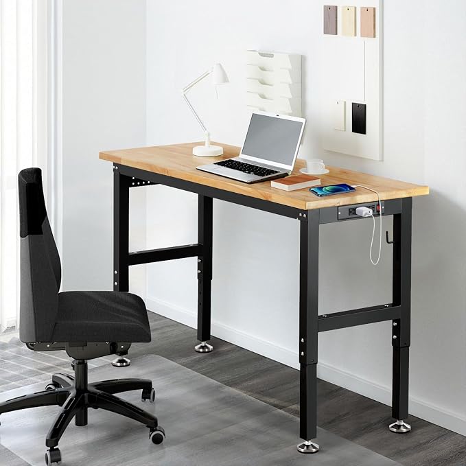 Work Bench for Garage 48 x 20 Inch Adjustable Height Rubberwood Tabletop Work - Image 7