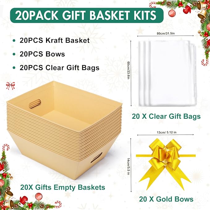 AFOROEOA 20PACK Baskets for Gifts Empty, 10x12”Thick Kraft Gift Basket - Image 3