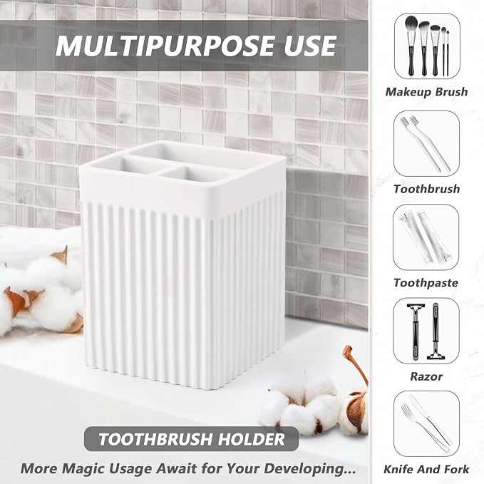 Resin Bathroom Toothbrush Holder Set, Matte White Bathroom Accessories Set 4 Pcs - Image 4