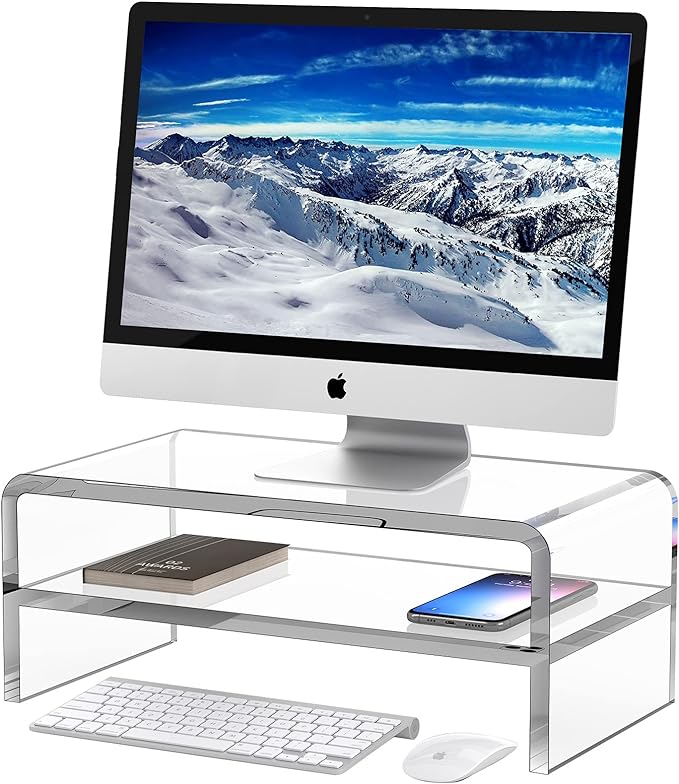 Acrylic Monitor Stand, 2 Tiers Clear Monitor Riser Computer Stand by Egchi