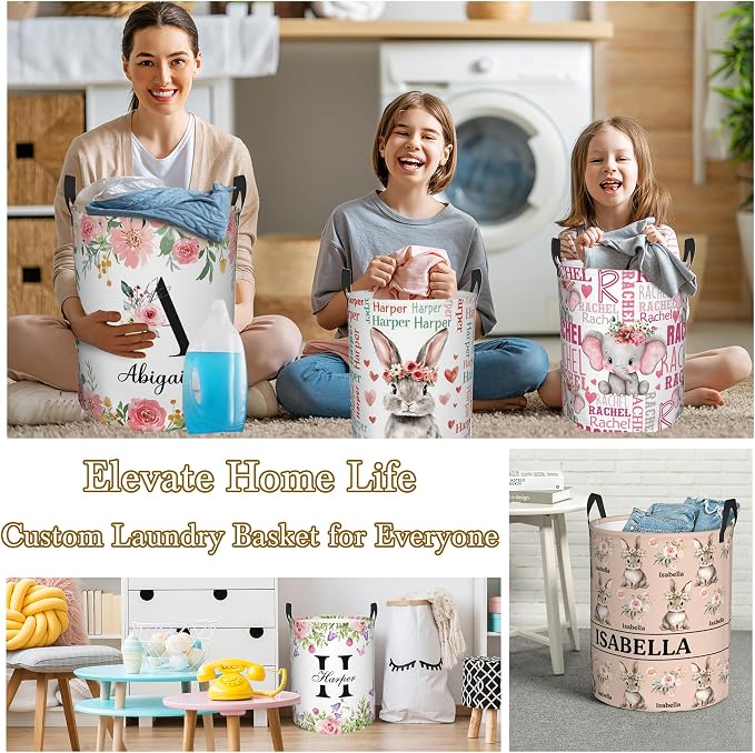 Custom Name Laundry Hamper, Personalized Elephant Laundry Basket - Image 5