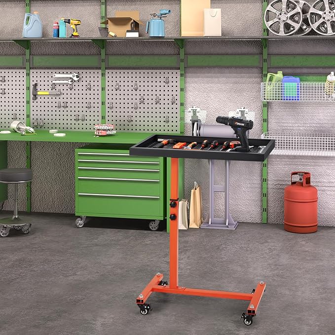 Adjustable Work Table with Wheels, Mechanic Rolling Tool Tray Table - Image 7