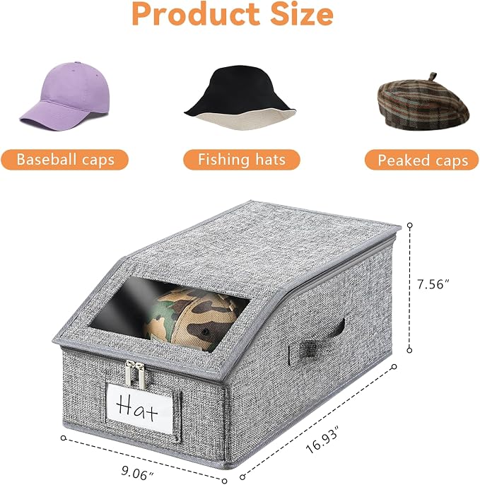 2 Pack Grey Hat Organizer for Baseball Cap, Hat Storage for Closet - Image 2