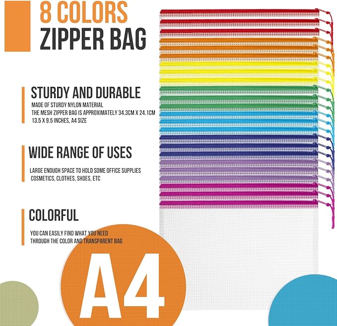24pcs Mesh Zipper Pouch File Bags Puzzle Storage Bags, A4 13x9 Inches Large - Image 7