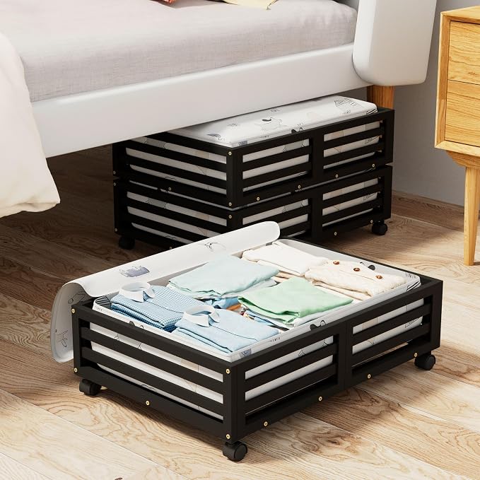 Bamboo Under Bed Storage Containers- Underbed Organizer by WISUCART