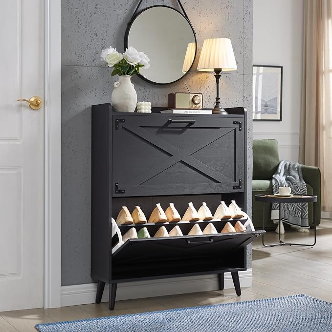Shoe Storage Cabinet, Farmhouse Shoe Organizer - Image 3