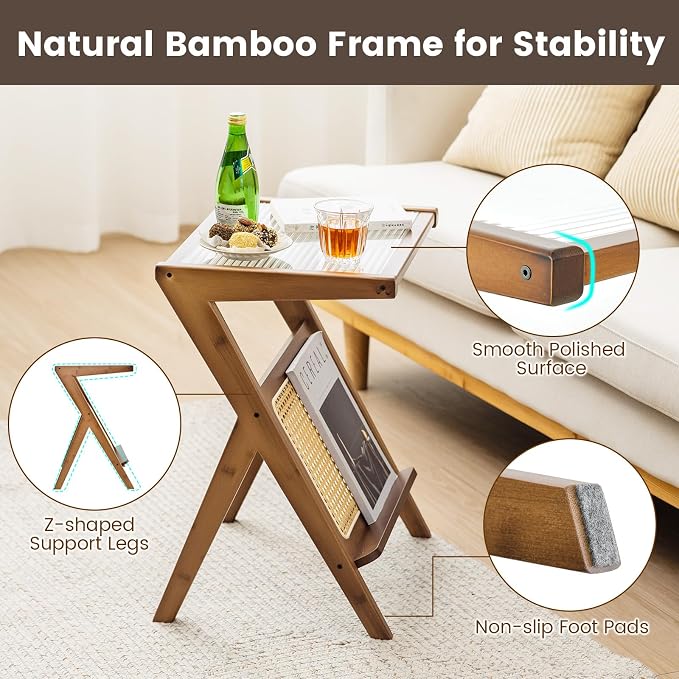 GOFLAME Rattan Side Table Set of 2, Z-Shaped End Table - Image 7