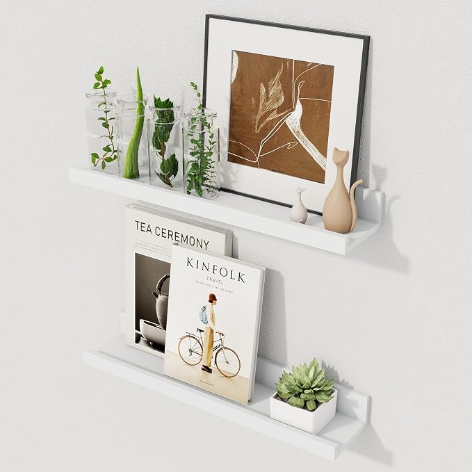 Axeman White Floating Shelves for Wall | Picture Ledge Shelf Set of 2 | Rustic by Axeman