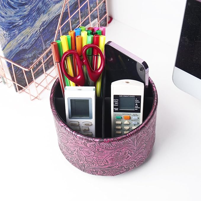 lizimandu Round Leather Art Supply Organizer, Remote Control Holder, 360 Degree - Image 6