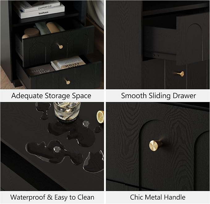 Nightstand Set of 2 with Charging Station, Mid Century Modern Nightstand with - Image 4