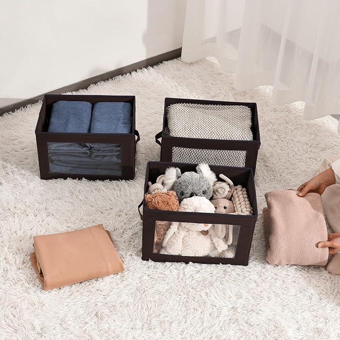 Brown Fabric Storage Bins with Lids - Image 6