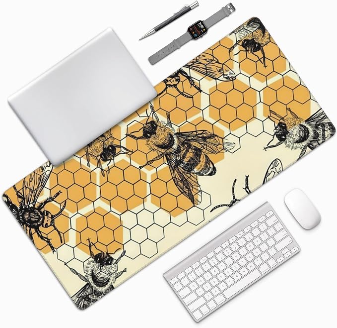 Bee and Honeycomb Large Mouse Pad, Vintage Aesthetic Gaming Desk Mat, XXL - Image 7