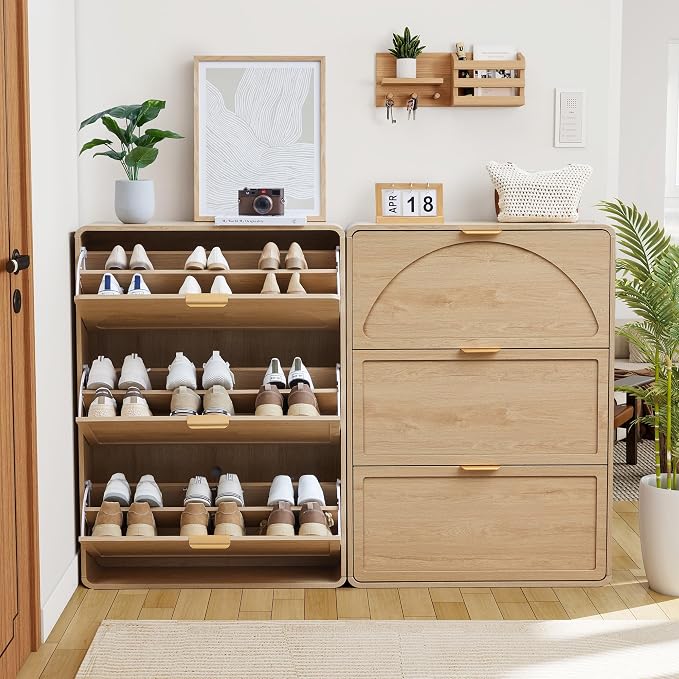 Hidden Shoe Cabinet with Drawer, Free Standing Narrow Shoe Rack Cabinet - Image 6
