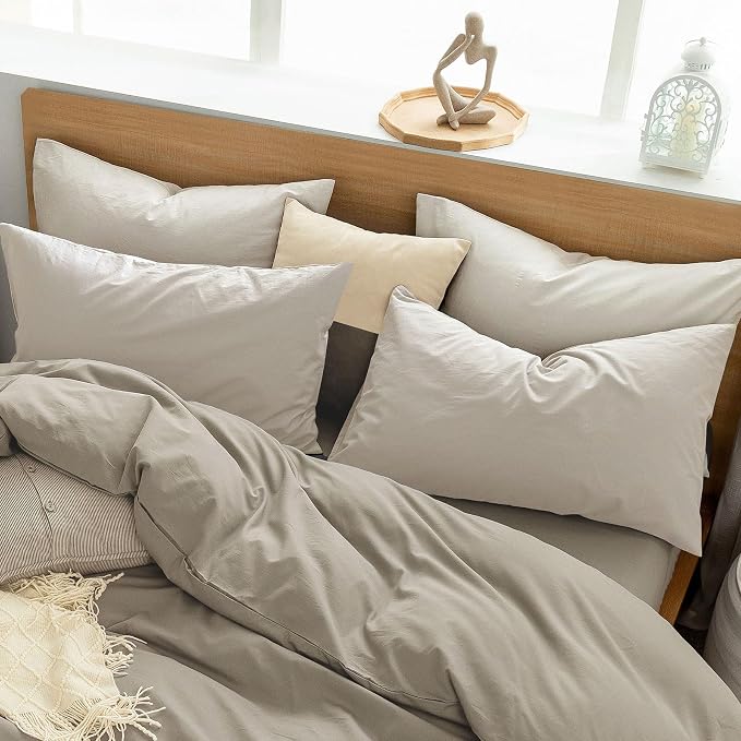 MooMee Bedding Pillowcases Pack of 4 100% Washed Cotton Linen Like Textured - Image 6