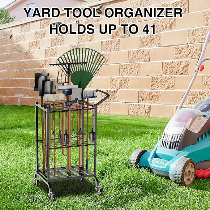 Garden Tool Organizer with Wheels, Yard Tool Tower Rack - Image 7