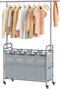 Tajsoon Laundry Sorter with Hanging Bar, 4 Section Rolling Laundry Hamper with by Tajsoon