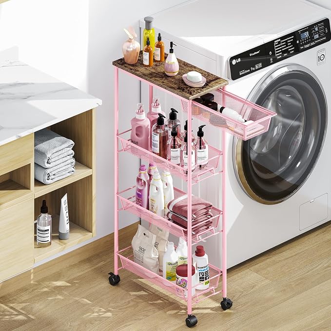 KINGRACK 4-Tier Slim Storage Cart, Metal Rolling Cart, Organizer by KINGRACK