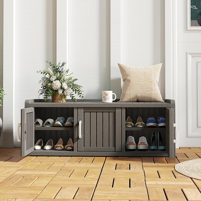 KAMABOKO Shoe Storage Cabinet Waterproof UV-Resistant, Entryway Storage Bench - Image 9