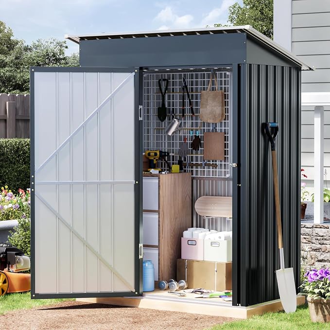 3x5 FT Outdoor Metal Storage Shed, Single Door, 1 Clear Window, Tool Shed by Unknown