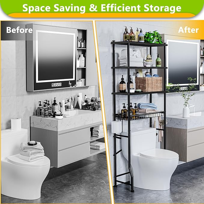 Over-The-Toilet Storage Rack, 4-Tier Bathroom Organizer Shelf Over Toilet - Image 5