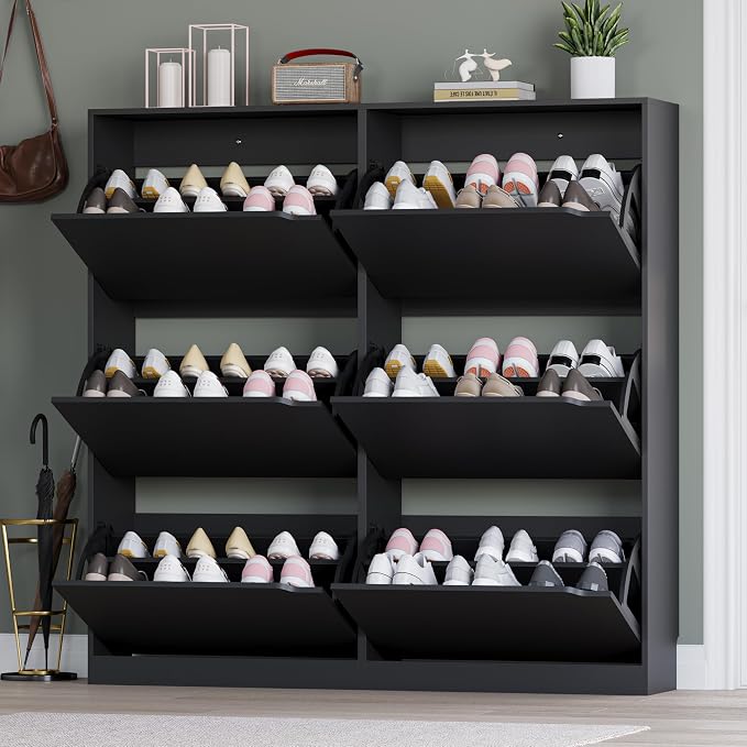 Shoe Cabinet with 6 Flip Drawers, Slim Narrow Shoe Storage Cabinet, - Image 7