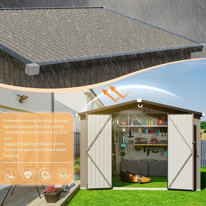 10x12 FT Outdoor Storage Shed, Metal Tool Sheds, Waterproof Outside Storage Shed - Image 5