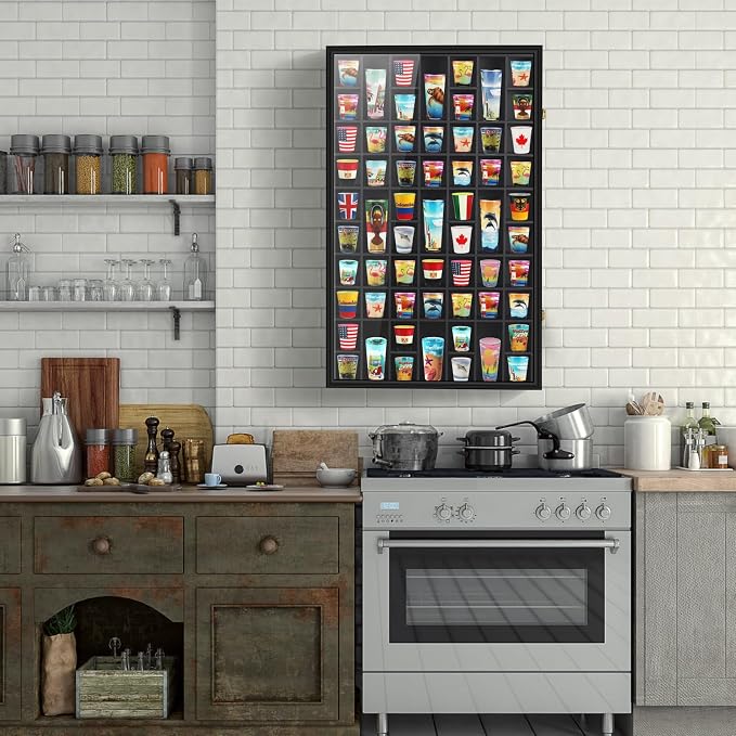 Black Shot Glass Display Case Large 61 Slots Glass Display Holder Wall Mounted - Image 7
