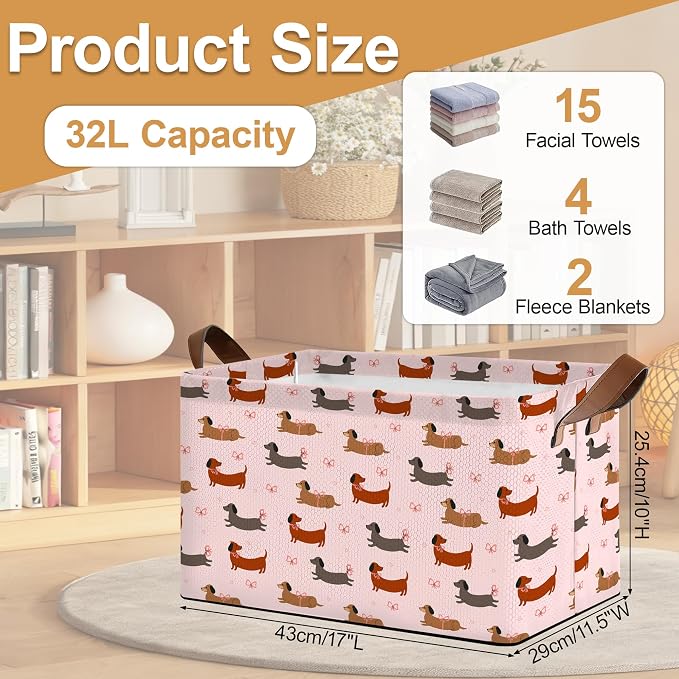 Storage Bin with Handles, Dachshund Collapsible Laundry Baskets - Image 2