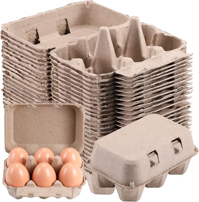 Half Dozen Vintage Egg Cartons 25 Pack, Blank Natural Pulp 6 Count Carton by LayHyand