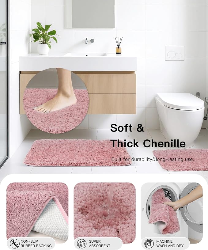 IMAVO Pink Bathroom Accessories, Non Slip Super Absorbent Rugs and Waterproof - Image 5