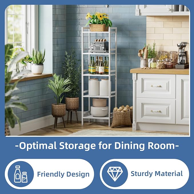 HITNET 5 Tier Bamboo Shelf, Tall Narrow Bookcase, Freestanding Bathroom Storage - Image 4