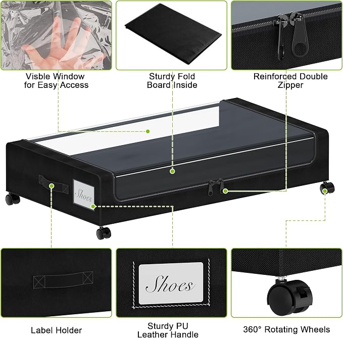 Under Bed Storage with Wheels, XXL 60L Under the Bed Storage Bins, Underbed - Image 4