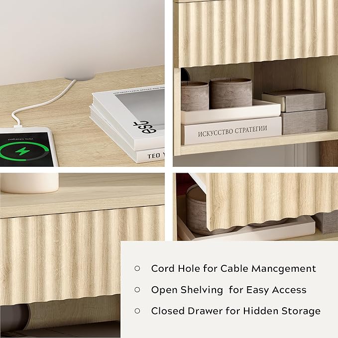 Floating Nightstand with Drawer and Open Shelf, Small Wall Mounted Bedside End - Image 5