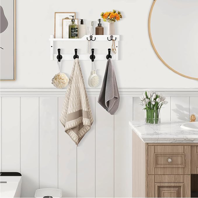 Coat Rack Wall Mount with Shelf, Coat Hanger Wall Mount with Key Hooks and Mail - Image 3