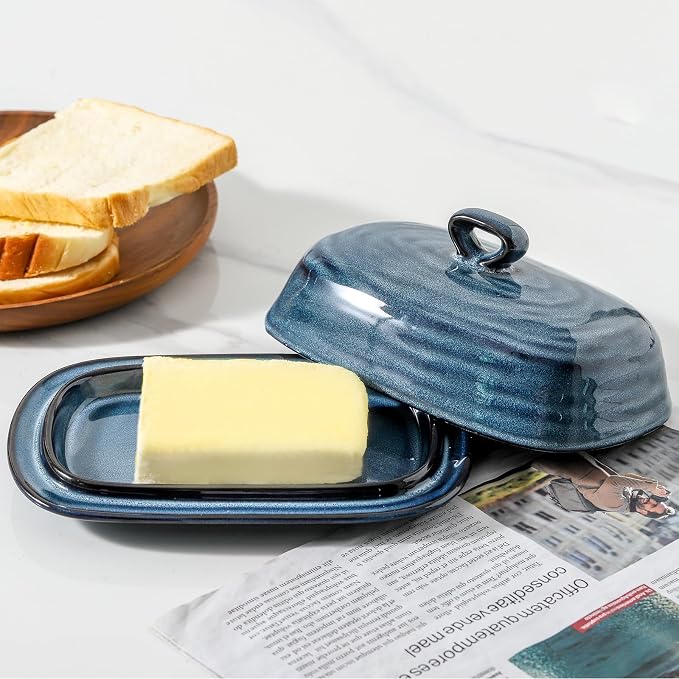 Hasense Butter Dish with Lid, Porcelain Butter Container with Handle - Image 7