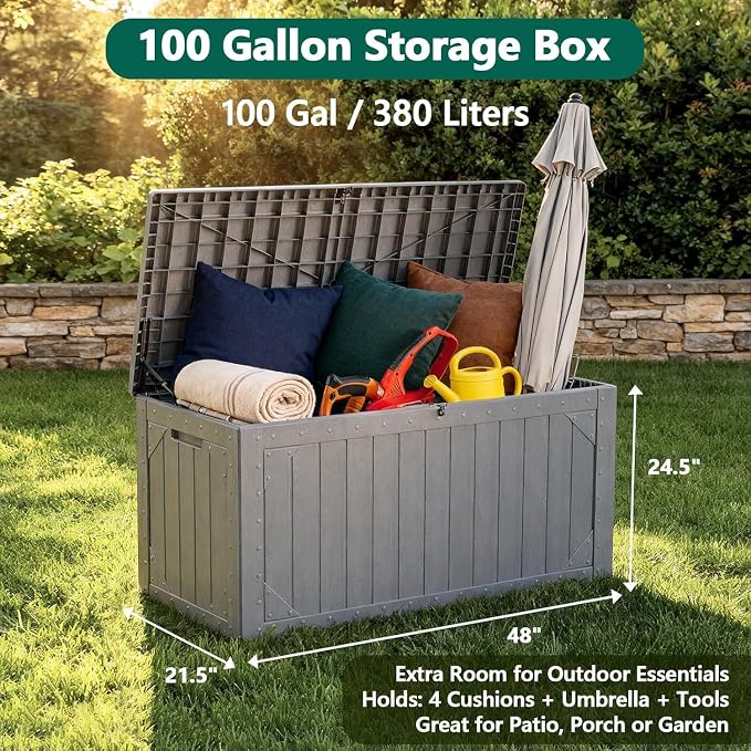 100 Gallon Outdoor Storage Box, Weatherproof Deck Box - Image 6