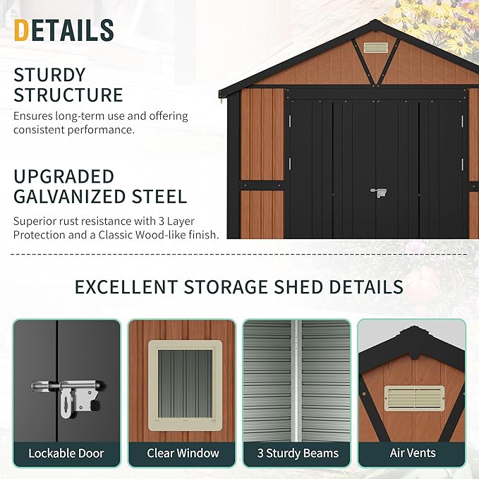 10x12 Ft Outdoor Metal Shed, Storage Garden Shed - Image 5