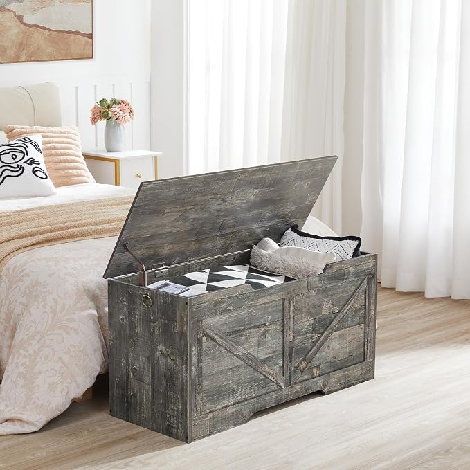 HOOBRO Storage Bench, 39.4” Retro Wooden Storage Chest - Image 2