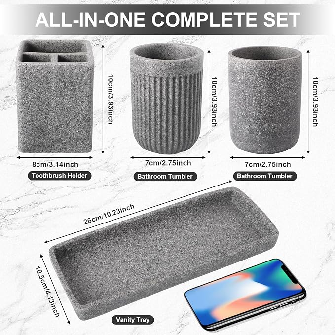 Resin Matte Gray Bathroom Toothbrush Cups Set - Image 2