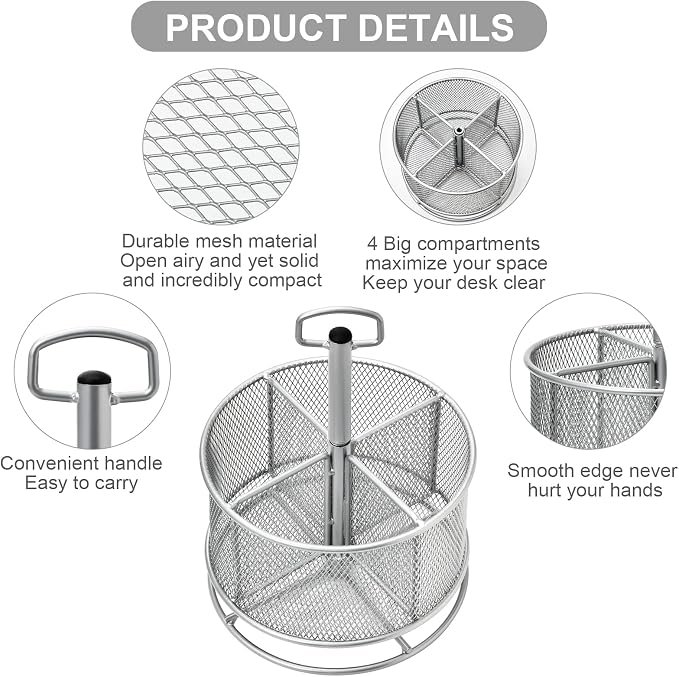 Marbrasse Mesh Desk Organizer, 360-Degree Rotating Multi-Functional Pen Holder - Image 4