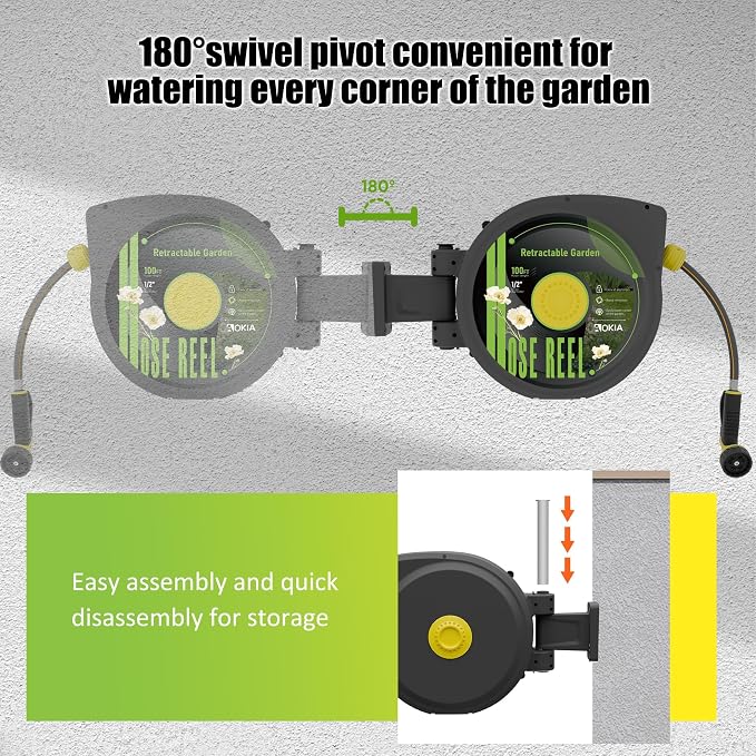 Hose Reel, Retractable Garden Hose Reel, 65 ft x 1/2 inch Garden Hose - Image 2