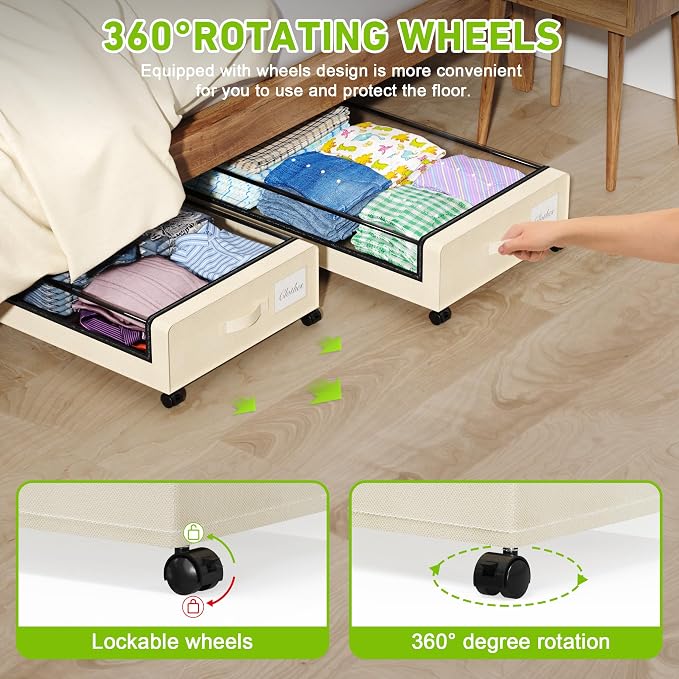 Under Bed Storage with Wheels, XXL 60L Under the Bed Storage Bins, Underbed - Image 3