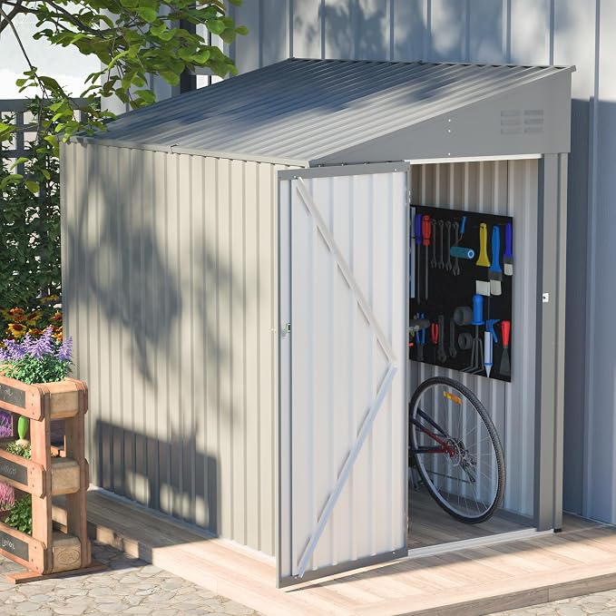 4x7 FT Outdoor Storage Shed, Lean to Lockable Metal Garden Shed Steel - Image 9